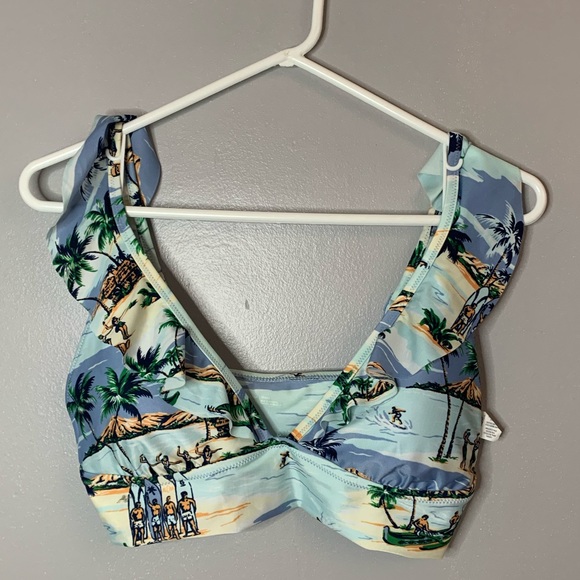 aerie Other - Aerie Hawaiian Print Ruffle Longline Swim Top
